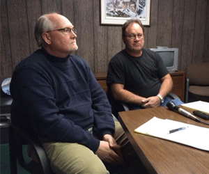 Wendell Matthews (right) and his Attorney, Robert Lindemeier, meet with the media on Monday Morning.  Sexual assault charges against Matthews were dismissed by the State.