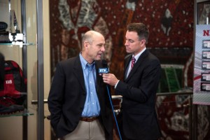 Mike Riley is interviewed by BTN's Kevin Kugler as part of 2016 National Signing Day. (Photo Courtesy Scott Bruhn/Nebraska Communications)