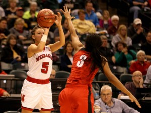Natalie Romeo tied her own Big Ten Tournament record with seven three-pointers in Thursday's loss to Rutgers. (Photo Courtesy Scott Bruhn/Nebraska Communications)