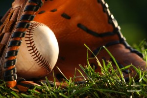 baseball and glove closeup