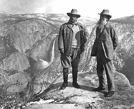 Theodore Roosevelt and John Muir, both pushed for protection of areas which later became national parks.